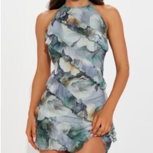 Floral Ruffle Halter Mini Dress
